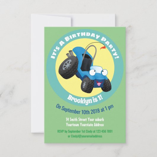 可愛い砂丘乳母車オフロードビークル漫画の呼び出し 招待状 (正面)