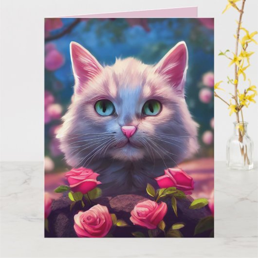 可愛い祈りの言葉猫ビッグカードを手に入れる カード (黄色い花)