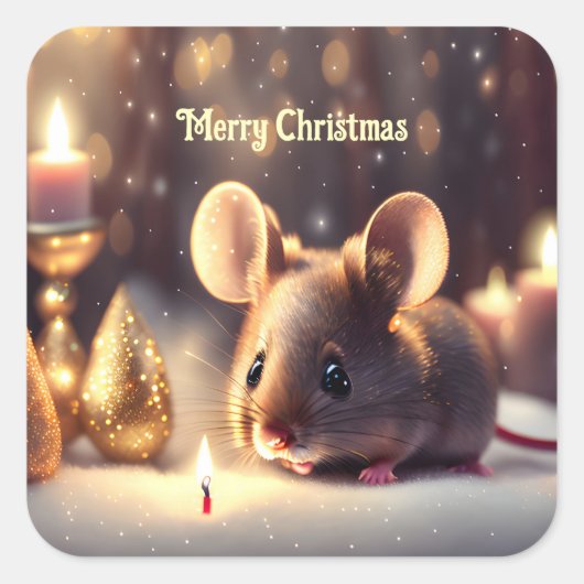 可愛い祝マウスのクリスマスカスタム- スクエアシール (正面)