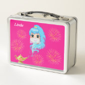 可愛い神秘的なジェニー、魔法ランプ&ピンクの花火 メタルランチボックス (裏面)