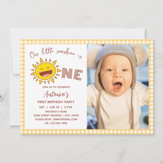 可愛い私たちの小さな太陽の光は1つの男の子誕生日写真 招待状 (正面)