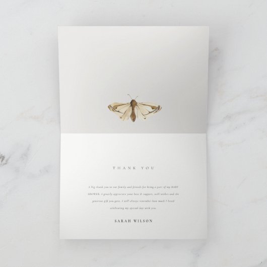 可愛い私たちの小さな虫ピンクのトンボの赤ちゃんシャワー サンキューカード (内部)