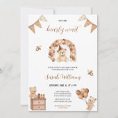 可愛い私たちは真っ白に待つブラウンベアのベビーシャワー 招待状 (正面)