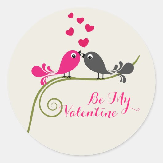 可愛い私のバレンタインデー愛の鳥とハート ラウンドシール (正面)