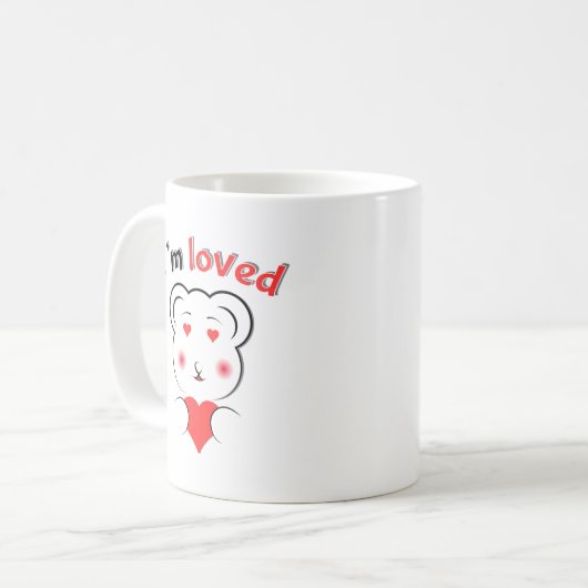 可愛い私は愛されているクマのマグカップ – ミニマリストベア顔ウィット コーヒーマグカップ (正面左)