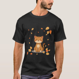可愛い秋のジンジャーキャット 落ち葉アート ✨🐾🍂 Tシャツ