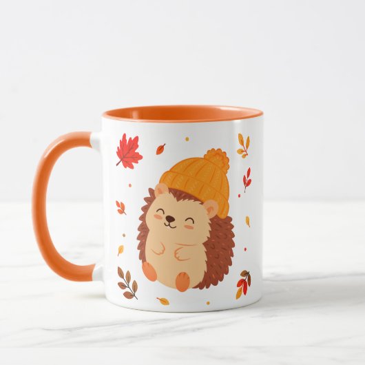 可愛い秋のスマイルハリネズミ水彩コーヒー マグカップ (左)
