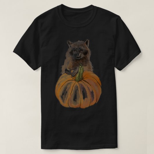 可愛い秋のタヌキのゴミのパンダとハロウィーンパンプク Tシャツ (デザイン正面)