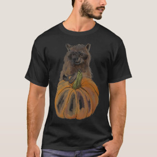可愛い秋のタヌキのゴミのパンダとハロウィーンパンプク Tシャツ