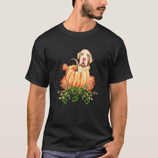 可愛い秋のピットブル用のかぼちゃの服 Tシャツ (正面)