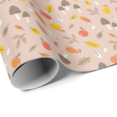 可愛い秋のフルーツ、葉キノコやは薄茶色 ラッピングペーパー (ロールコーナー)