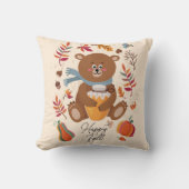可愛い秋のベビークマとハチミツとカスタム文字 クッション (正面)