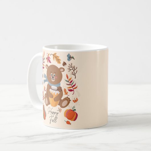可愛い秋のベビークマとハチミツとカスタム文字 コーヒーマグカップ (正面左)
