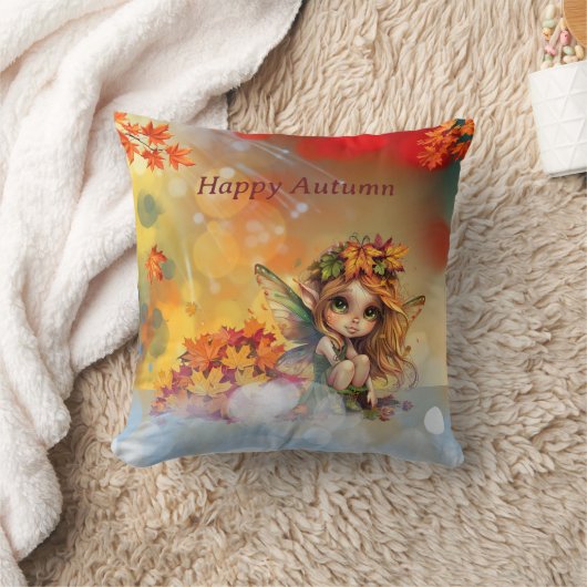 可愛い秋の妖精と落ちたの離れ クッション (ブランケット)