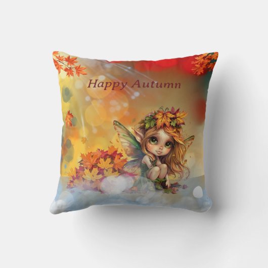 可愛い秋の妖精と落ちたの離れ クッション (裏面)