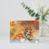 可愛い秋の妖精と落ちたの離れ ポストカード (スタンド正面)