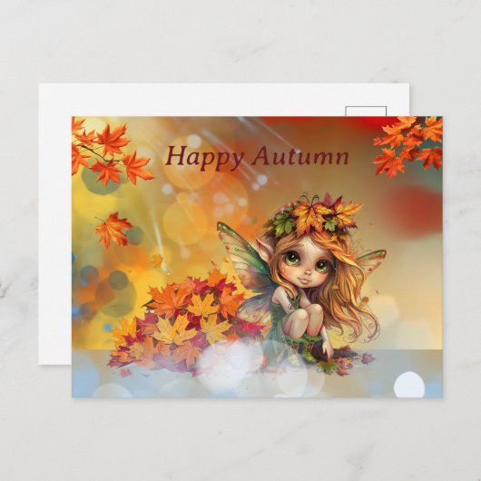 可愛い秋の妖精と落ちたの離れ ポストカード (正面/裏面)