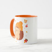 可愛い秋の愉快なハリネズミの水彩コーヒー マグカップ (正面左)