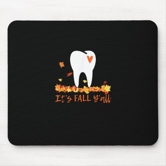 可愛い秋の歯と葉っぱ It's Fall Y'all マウスパッド (正面)