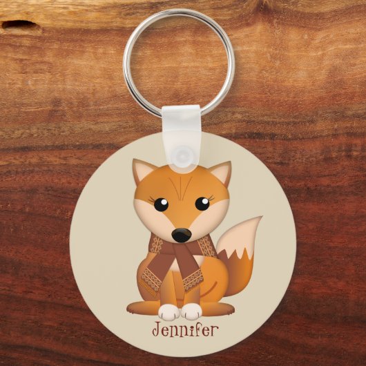 可愛い秋の狐と名前をカスタムする キーホルダー (正面)