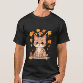 可愛い秋の猫 紅葉 金色 オレンジ アート ✨🐾🍂 Tシャツ