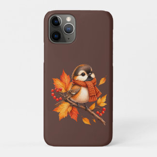 可愛い秋の鳥とあったかマフラー - 紅葉 iPhone 11 PROケース