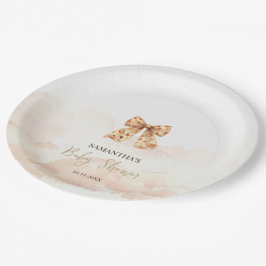 可愛い秋カボチャ弓ベビーシャワー ペーパープレート (アングル)