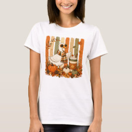 可愛い秋ガチョウ花サングラスパンプキンコーヒー Tシャツ