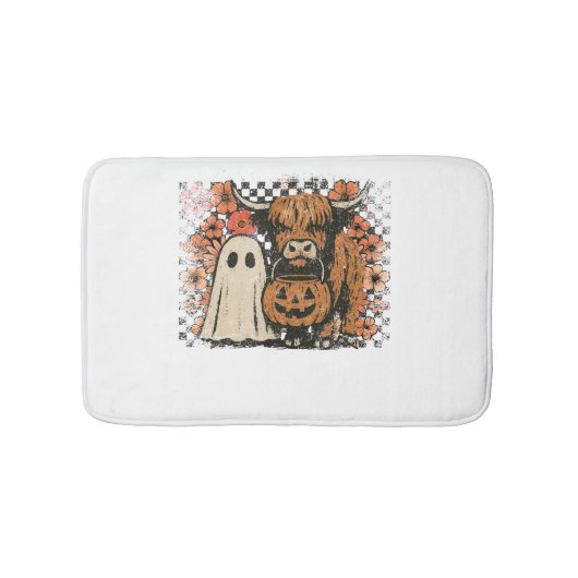 可愛い秋ハイランドカウゴーストハロウィン バスマット (正面)