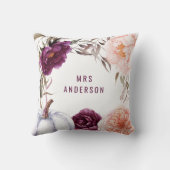 可愛い秋パープルピンクエレガントフローラ クッション (裏面)