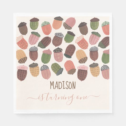 可愛い秋ピンクアクロンズガールファースト誕生日パーティー スタンダードランチョンナプキン (正面)