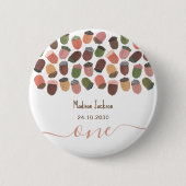 可愛い秋ピンクアコーン女の子最初の誕生日パーティー 缶バッジ (正面)