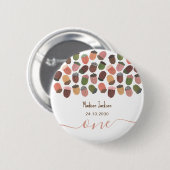 可愛い秋ピンクアコーン女の子最初の誕生日パーティー 缶バッジ (正面&裏面)