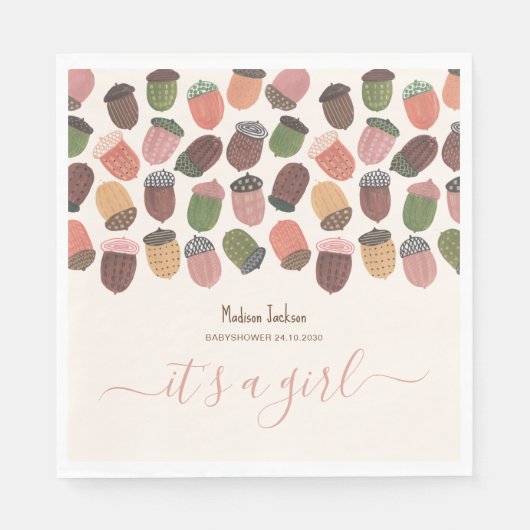 可愛い秋ピンクドングルズガールベビーシャワーパーティー スタンダードランチョンナプキン (正面)