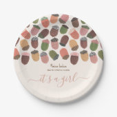 可愛い秋ピンクドングルズガールベビーシャワーパーティー ペーパープレート (正面)