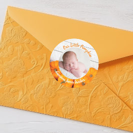 可愛い秋生まれたばかりの写真ベビー私たちの小さなカボチャ ラウンドシール