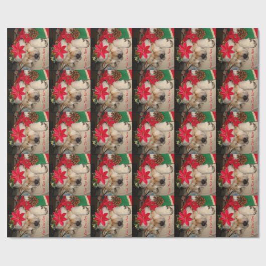 可愛い秋田犬サンタ帽子コーン飾りクリスマス ラッピングペーパー (フラット)