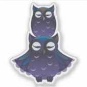 可愛い積み上げ紫と青フクロウ シール (正面)