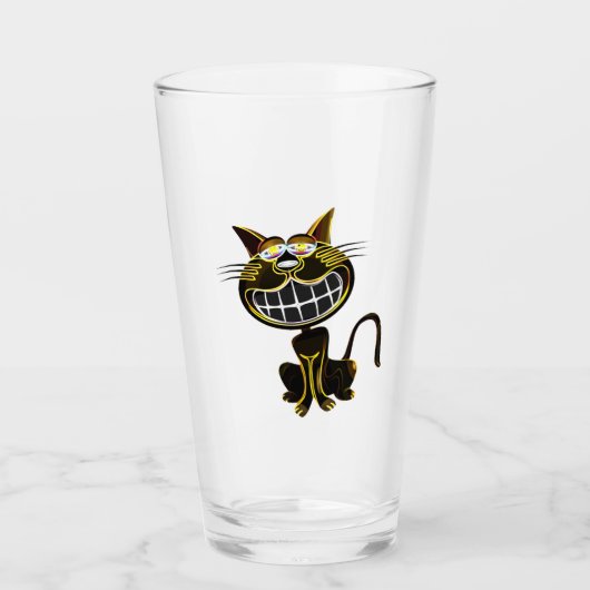 可愛い笑い黒と明るい黄色の猫 タンブラーグラス (正面)