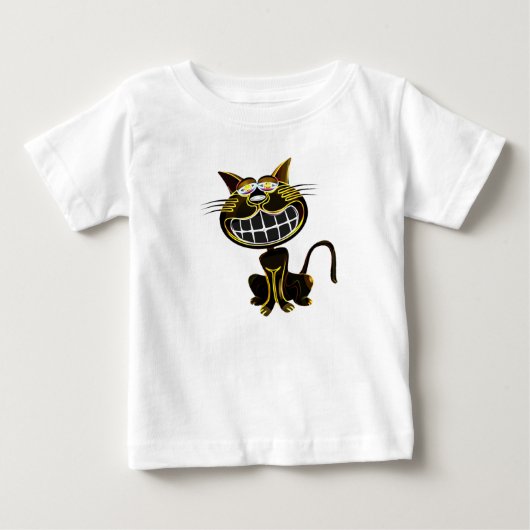 可愛い笑い黒と明るい黄色の猫 ベビーTシャツ (正面)
