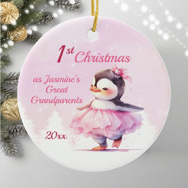可愛い第1期クリスマスペンギン素晴らし祖父母ピンク セラミックオーナメント