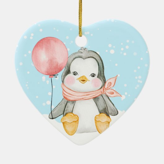 可愛い第1期クリスマスペンギン素晴らし祖父母ピンク セラミックオーナメント (裏面)