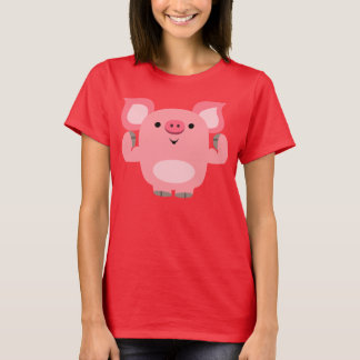 可愛い筋肉質のマンガ豚の女性Tシャツ Tシャツ
