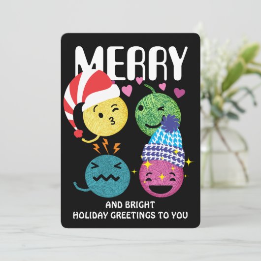 可愛い糸の絵文字編み物クロシェのクリスマスカード シーズンカード (スタンド正面)