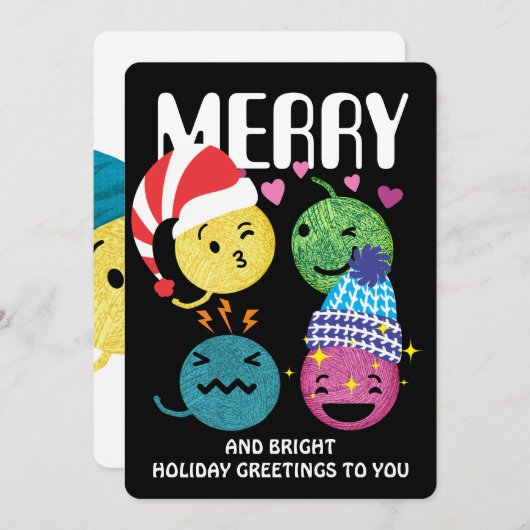 可愛い糸の絵文字編み物クロシェのクリスマスカード シーズンカード (正面/裏面)