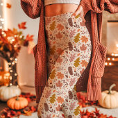 可愛い紅葉の植物画風の秋柄 レギンス