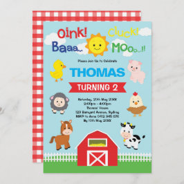 可愛い納屋周囲の庭誕生日ペッティング飼育動物パーティー 招待状