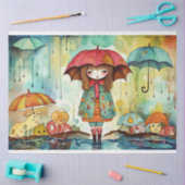 可愛い紙ドール女の子の水色コラージュのデコページ 薄葉紙 (クラフト)