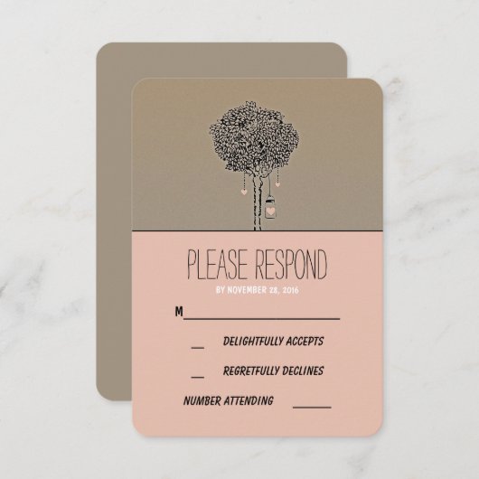 可愛い素朴な木とメイスンジャーズ結婚式RSVPカード 出欠カード (正面/裏面)