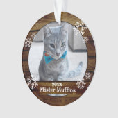 可愛い素朴ウッドスノーフレーク猫ペットクリスマス オーナメント (正面)